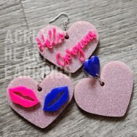 Acrylic Heart Earrings Jewelry Glitter Lips Hello Gorgeous Dangle Gift Holiday Valentine Love Drop Stud Wire Present