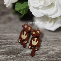 Cat Stud Dangle Tail Earrings Acrylic Animal Jewelry Cat Lover Cat Person Animal Lover Brown Cat