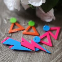 Triangle Earrings Acrylic Laser Cut Design Layered 90s 80s Style Geometric Hot Pink Blue Lime Green Orange