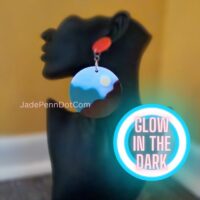 Glow in the Dark Mountain Moon Acrylic Multi Colored Earrings Nature Lover Circular Layered Sturdy Stud Backing Dangle Jewelry Starry Night