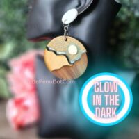 Glow in the Dark Mountain Moon Wood Multi Colored Earrings Nature Lover Circular Layered Sturdy Stud Backing Dangle Jewelry Starry Night