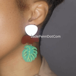 Monstera Tropical Leaf Dangle Earrings – Hand-Painted Acrylic Statement Jewelry