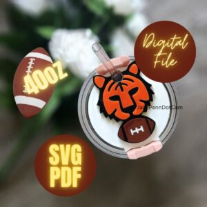 Football Tumbler Name Tag 4o oz Tiger Design PDF and SVG Laser Cut