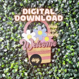 Welcome Flower Design SVG Laser Cut Digital Download Door Hanger Home Decor