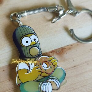 Homer Simpson Keychain Donut Holding Wearing Ski Mask Design UV Print