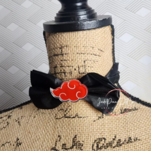 Cloud Bow – Black Satin Adjustable Anime Bow | 9-18 inch Neck Size | Firm Acrylic Centerpiece, Cosplay & Gift Accessory