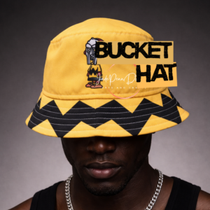 Doom Retro Zigzag Yellow Bucket Hat with Cartoon Embroidery Hip Hop Streetwear Gift