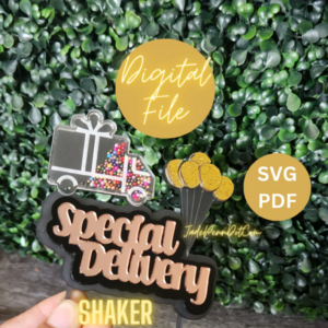 Cake Topper Shaker Special Delivery Gender Reveal Baby Shower One of a Kind Unique Laser Cutter PDF SVG Circut Friendly