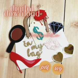 Purse Cake Topper Laser Cut File SVG PDF Download Fashion Collection Shoes Diamond Lips Kiss Celebration Birthday Customize