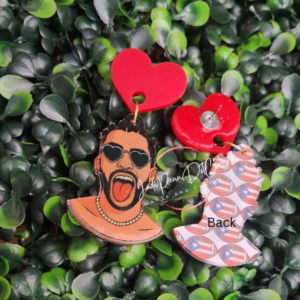 Bad Bunny Heart Dangle Acrylic Earrings | Football Backing