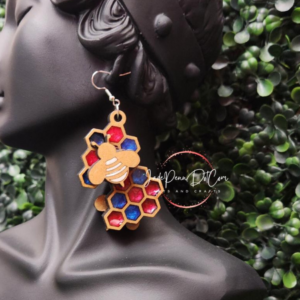Honeycomb Statement Earrings – Bee - Wood