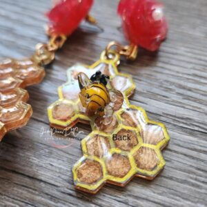 Honeycomb Dangle Earrings – Floral, Bee and Gold Accent