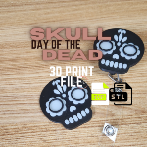 Day of the Dead Sugar Skull Badge Reel | 3D Print File