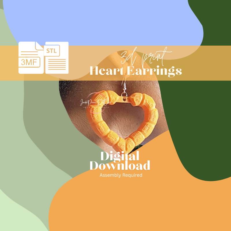 Heart Shaped Dangle Knocker Earrings 3D Print STL 3MF Files - Image 6
