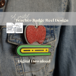 Teacher Badge Apple Book Badge Reel Design 3D Print File | STL  3MF Digital Download Beginner Friendly