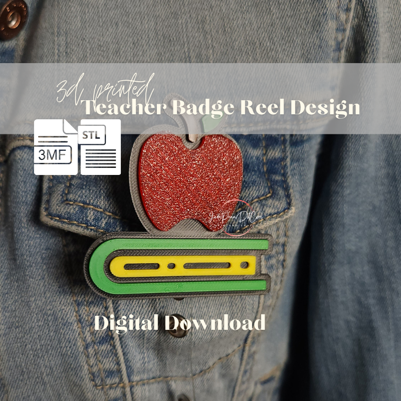 Teacher Badge Apple Book Badge Reel Design 3D Print File | STL 3MF Digital Download Beginner Friendly