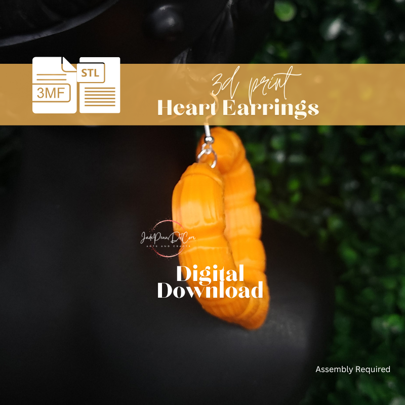 Heart Shaped Dangle Knocker Earrings 3D Print STL 3MF Files - Image 4