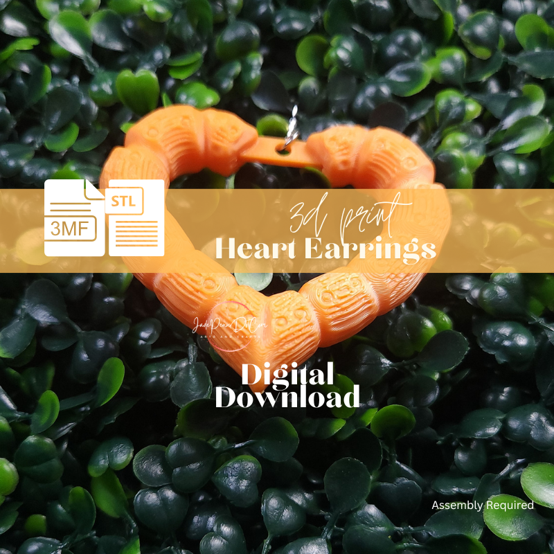 Heart Shaped Dangle Knocker Earrings 3D Print STL 3MF Files - Image 2