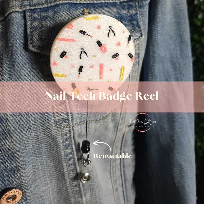 Nail Tech Badge Reel with Matching Badge Attachment | Retractable ID Holder - Image 8
