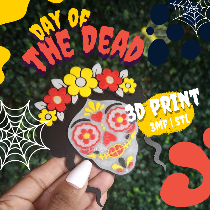 Day of the Dead Sugar Skull Badge Reel STL 3MF | 2 Skull Designs - Image 2