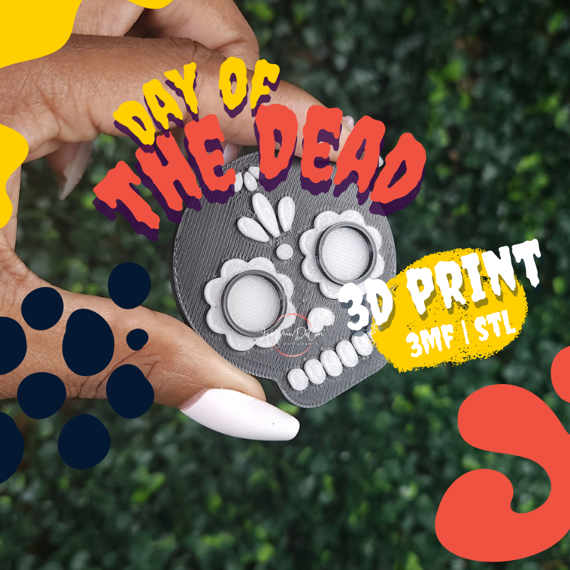 Day of the Dead Sugar Skull Badge Reel STL 3MF | 2 Skull Designs - Image 3
