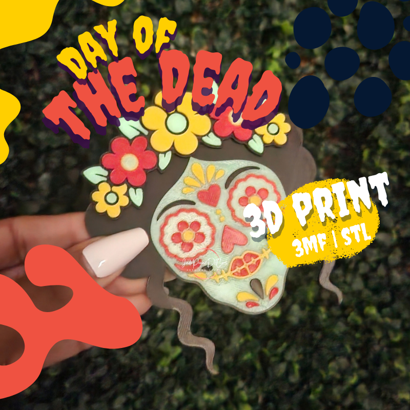 Day of the Dead Sugar Skull Badge Reel STL 3MF | 2 Skull Designs - Image 5